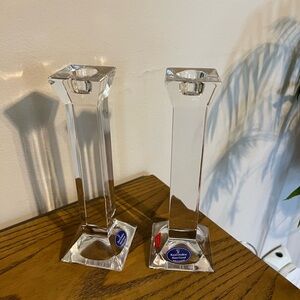 NWT PAIR OF ROYAL DOULTON AUSTRIAN CRYSTAL CANDLE HOLDERS 8”